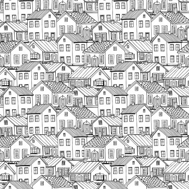 Güzel tek renkli evler vektör seamless modeli ayarla.