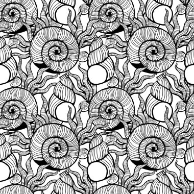 Güzel tek renkli deniz kabuğu vektör seamless modeli ayarla.