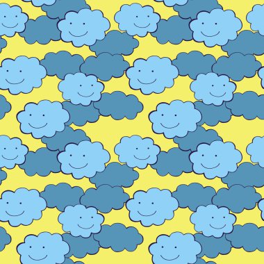 Gülümseyen bulutlar. Şirin hava vektör seamless modeli ayarla.