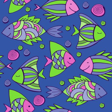 Güzel çizgi film seti balıklar. Vektör seamless modeli.