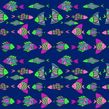 Güzel çizgi film seti balıklar. Vektör seamless modeli.