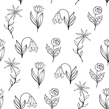 Güzel tek renkli çiçek hazır, vektör seamless modeli.