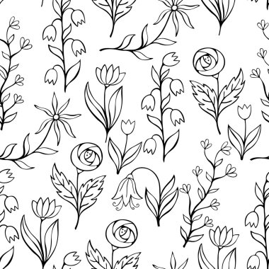 Güzel tek renkli çiçek hazır, vektör seamless modeli.