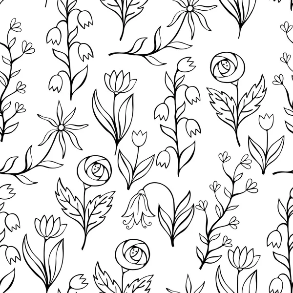 Bel ensemble de fleurs monochromes, motif vectoriel sans couture . — Image vectorielle