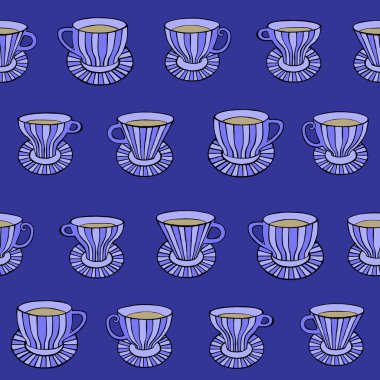 Şirin çay seti. Vektör seamless modeli.