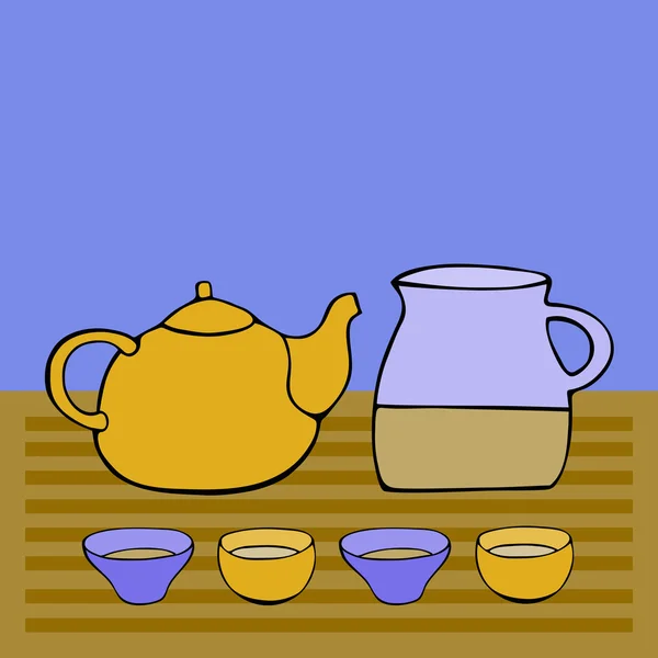 Ładny zestaw herbaty. Grafika wektorowa. — Wektor stockowy