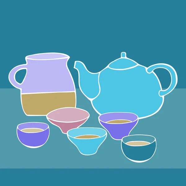 Cute tea set. Vector image. — Stock Vector