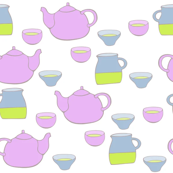 Cute tea set. Vector seamless pattern. — Stock Vector