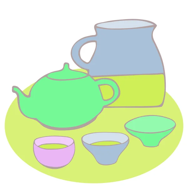 Милый чайный сервиз. Векторное изображение . — стоковый вектор