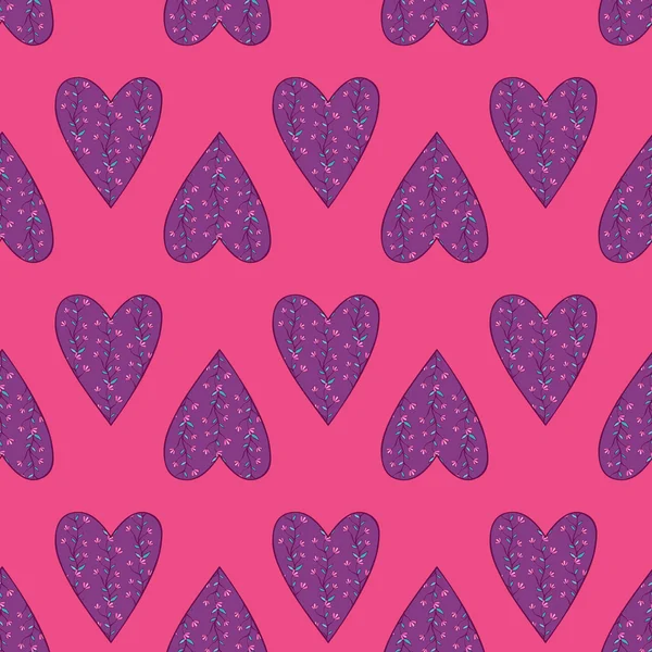 Vector seamless pattern of beautiful hearts with flowers. The best for Valentines's Day, Wedding and Birthday design. — Stock Vector