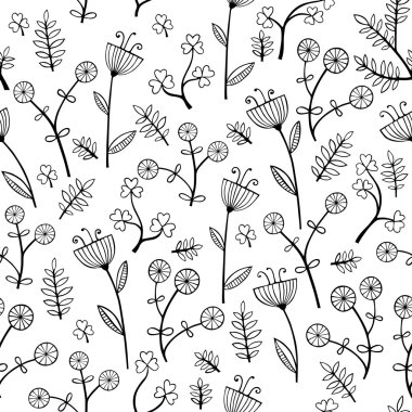 Güzel tek renkli çiçekler hazır, vektör seamless modeli.