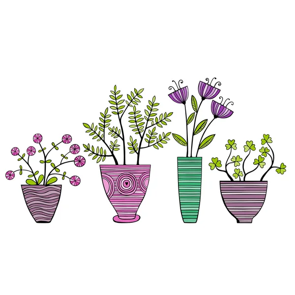Bellissimi fiori in vaso. Illustrazione vettoriale . — Vettoriale Stock