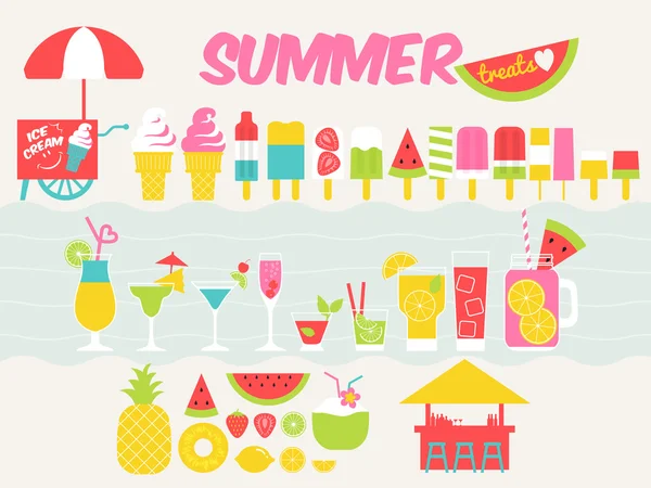 Comida de verano y bebida vector ilustración — Vector de stock