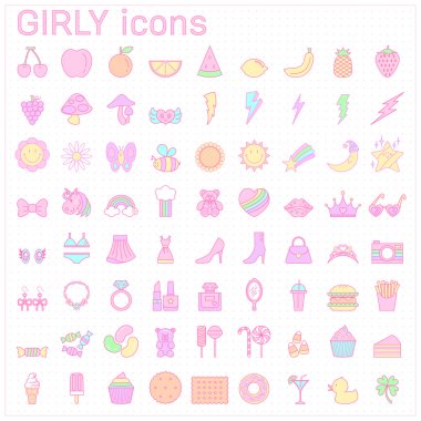 pastel renk tatlı kız gibi Icon set