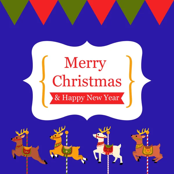 Cute Karty Karuzeli Reniferów Boże Narodzenie — Wektor stockowy
