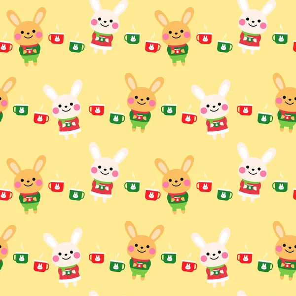 Cute Rabbit Couple Seamless Pattern Background — Stockový vektor