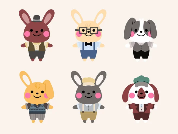 Diseño Personajes Conejo Traje Vintage Ilustración — Vector de stock