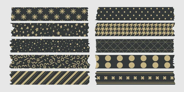 Vintage masking tape collection dark and gold — Stock Vector