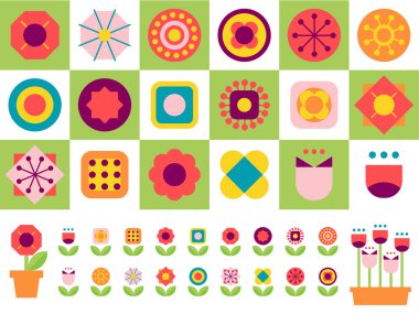 18 geometrik şekil çiçek öğeleri