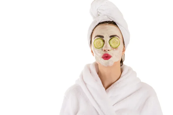 Donna con maschera sul viso benessere — Foto Stock