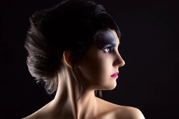 Schöne Frau mit luxuriösen Haaren und Make-up, Porträt im Profil Gesicht — Stockfoto