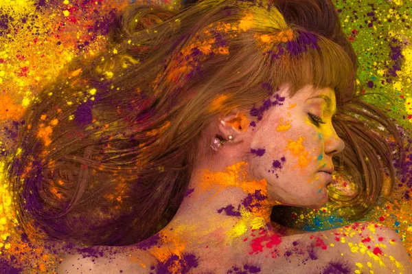 Colorful portrait woman face in paint — Stock Photo, Image