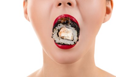 havyar ile ağız kadında rulo