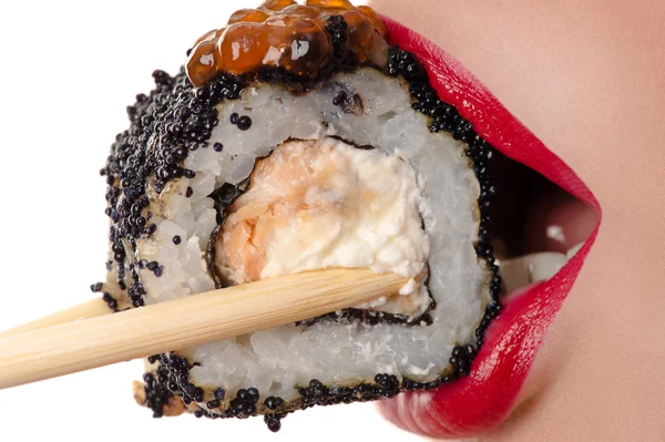 sensual lips with roll with black caviar