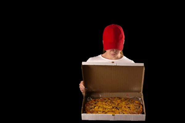 Aantrekkelijk meisje met pizzadoos — Stockfoto