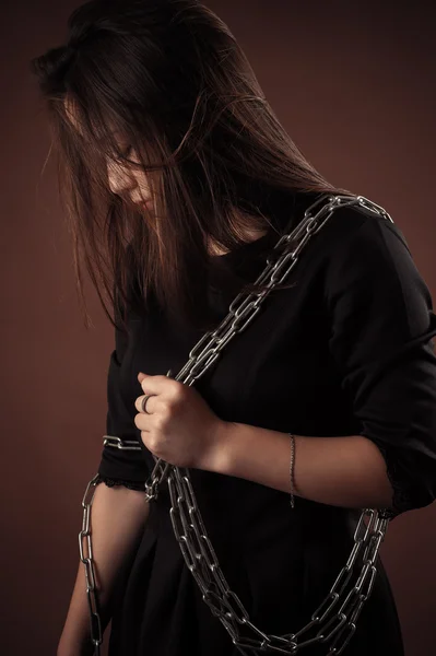 Brutal korean girl with chain — Stock Photo, Image