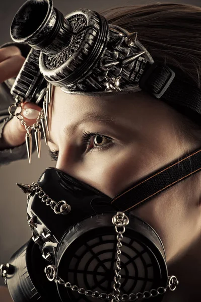 Kvinna Ansikte Profil Steampunk Mask — Stockfoto