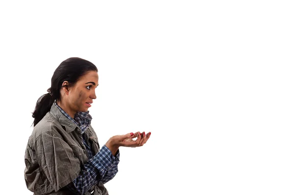 Mujer sucia hambrienta mendigando — Foto de Stock