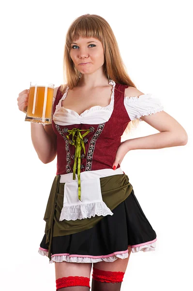 Žena Oktoberfestu pije pivo — Stock fotografie