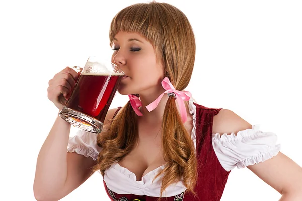 Oktoberfest camarera bebiendo cerveza — Foto de Stock