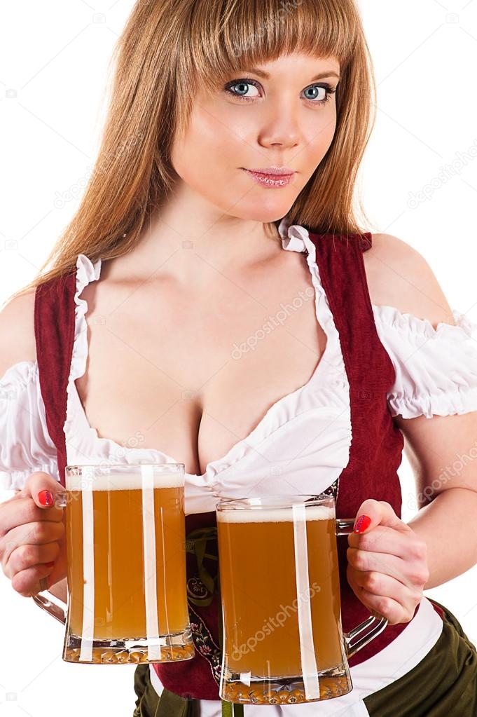 Beautiful sexy waitress Oktoberfest with beer