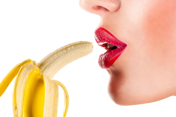 Sexy vrouw eten banaan — Stockfoto