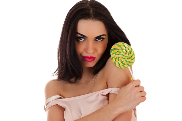 Seductive woman with lollipop in hand — Stock Photo, Image