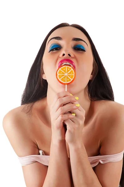 Attraente sexy donna leccare lecca-lecca — Foto Stock