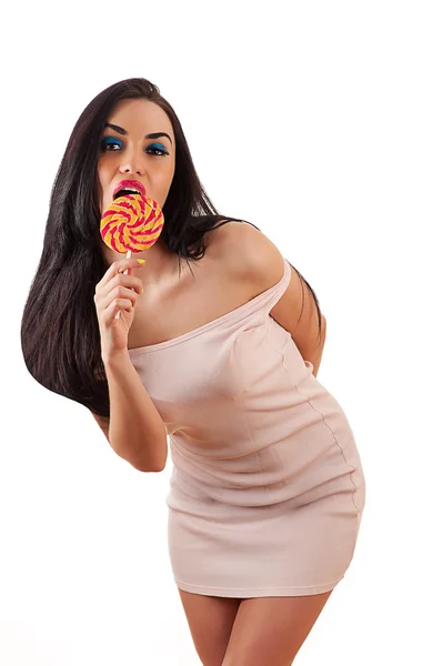 Fashion sexy woman with lollipop — Stock Photo, Image