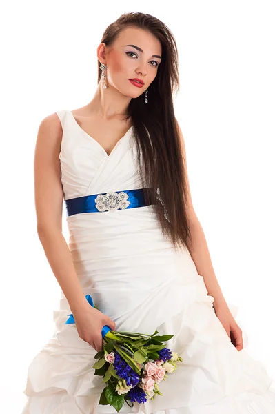 Портрет элегантной женщины в свадебном платье — стоковое фото