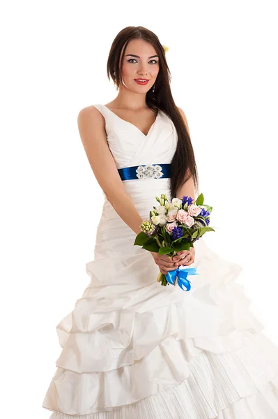 Mujer encantadora en un vestido de novia — Foto de Stock