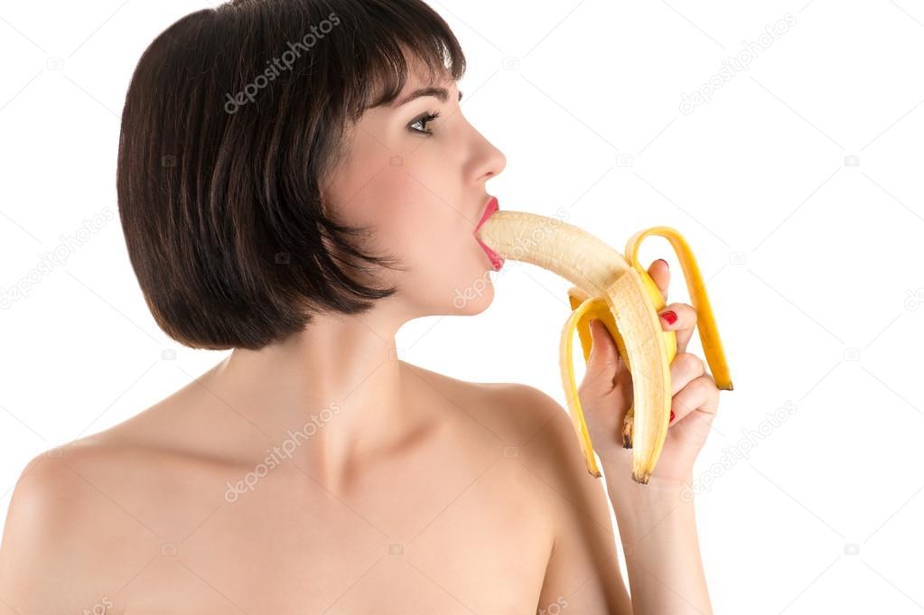 Gorgeous Japanese hotty sexily eating a banana