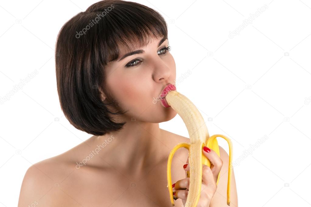 beautiful sexy woman eating banana