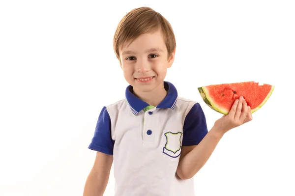 Glücklicher Junge mit Wassermelone in der Hand — Stockfoto