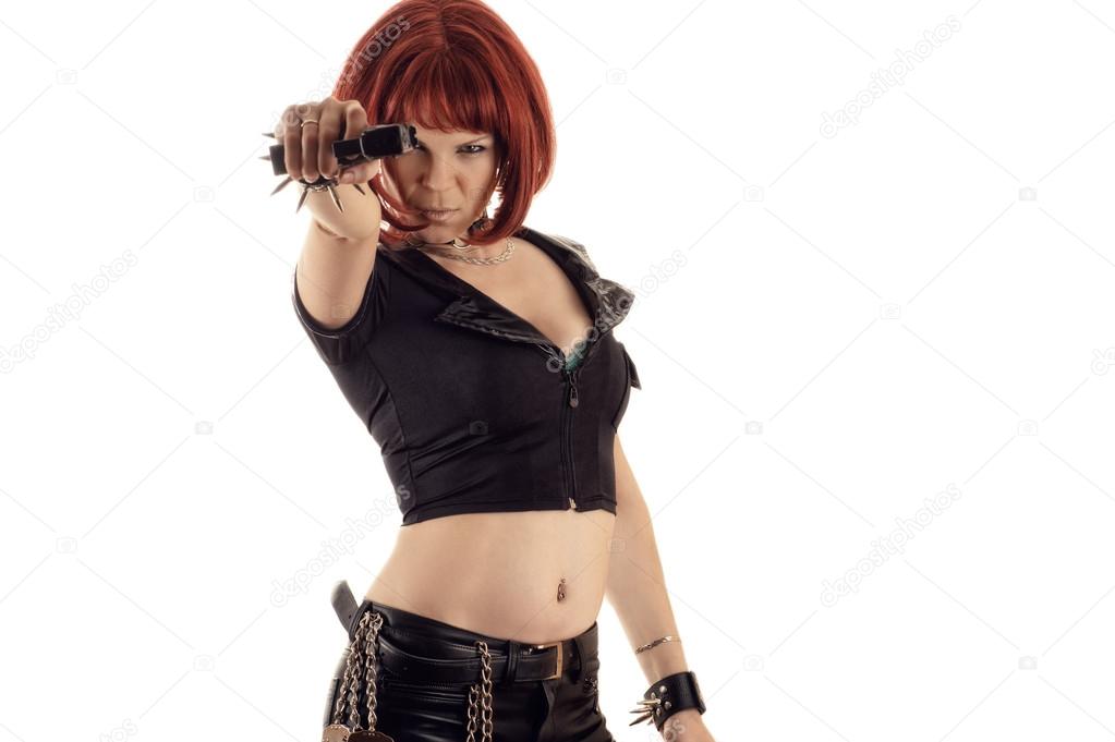 cheeky sexy woman with gun in hand