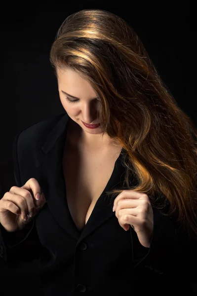 Businesswoman looking on breasts — Stock Photo, Image