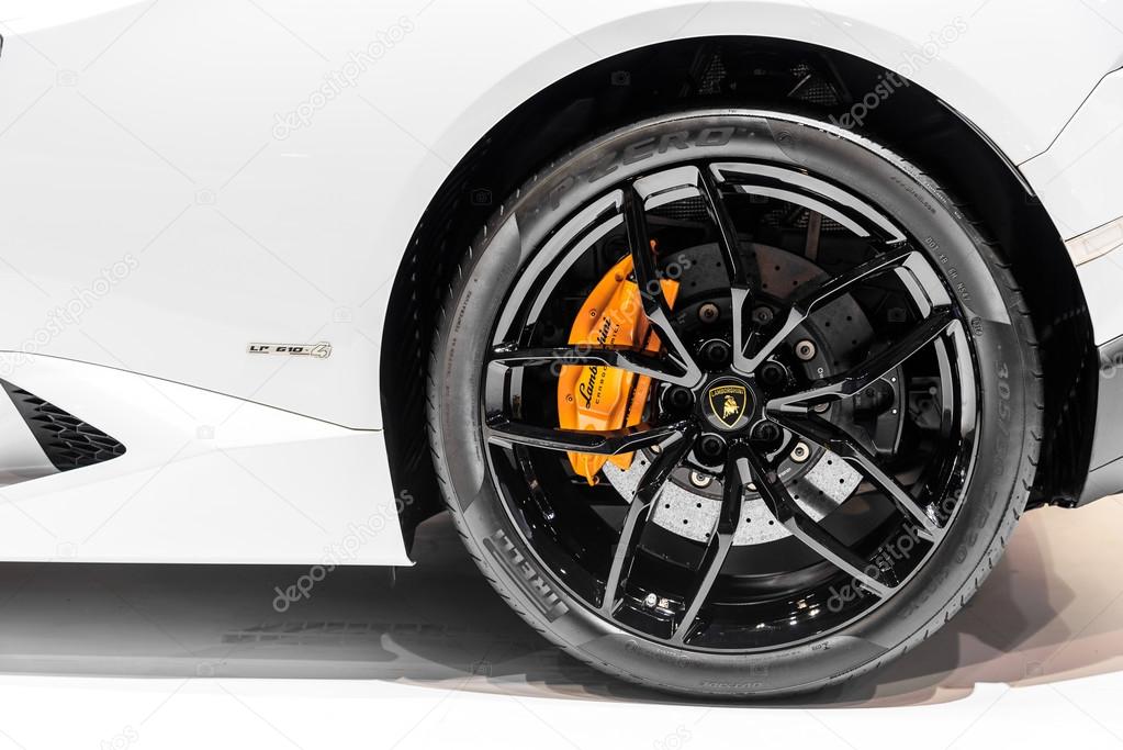 BANGKOK - MARCH 22 : Wheel of Lamborghini on display at The 37th Bangkok International Motor Show : No Boundaries Mobility on March 22, 2016 in Bangkok, Thailand.