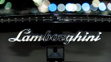 BANGKOK - DECEMBER 01 : The Logo of Lamborghini Aventador on dis