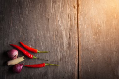 ingredients on wood background