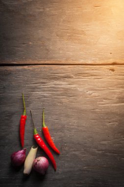 ingredients on wood background